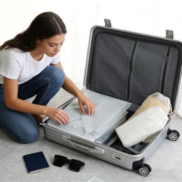 Imagem de 10 peças de sacos de armazenamento de viagem para roupas, bolsa transparente reutilizável de plástico ziplock, sacos de roupas impermeáveis e resseláveis, bolsa organizadora de bagagem para roupas