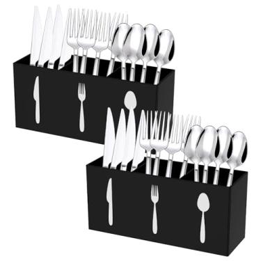 Imagem de Cesto organizador de talheres de acrílico, suporte de talheres de prata, suporte de garfo, colher de faca de 3 seções, caixa de armazenamento para bancada de cozinha, sala de jantar, armário (preto)