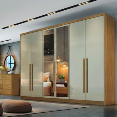 Imagem de Guarda Roupa 6 Portas 6 Gavetas com Espelho Reno Novo Horizonte Cumaru Cinza - Marrom