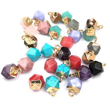 Imagem de Zotoone Pingentes de pedra natural, pingentes de pedra semipreciosa facetada jade turquesa ágata cristal contas de quartzo para pulseira faça você mesmo, colar, joias, presente (estilo misto, 10 peças