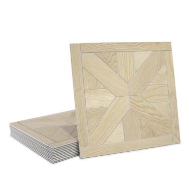 Imagem de Pacote com 12 azulejos de piso destacáveis e colados, cata-vento de 30,5 x 30,5 cm, piso de vinil de luxo autoadesivo, azulejo de madeira rejuntável para cozinha, banheiro, carvalho natural, capas de