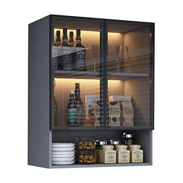 Imagem de Armário de parede de banheiro com sensor de luz, armários de armazenamento de garagem ou lavanderia, rack de exibição de vidro temperado, para cozinha de jantar, banheiro, sala de estar (tamanho: 60 *