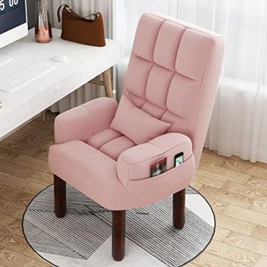 Imagem de AkosOL Modn Cadeira alta de tecido com almofada de cintura, cadeira de mesa para quarto de estudo, cadeira com encosto ajustável, reclinável interno com pernas de madeira, rosa