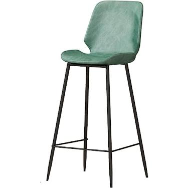 Imagem de AkosOL Banqueta de bar, cadeira alta retrô com encosto, banquetas de bar de recepção de salão de beleza, assento de couro PU, apoio para os pés de metal e pernas de aço carbono cadeira de bar moderna