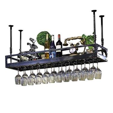 Imagem de Unidade de bar prateleiras flutuantes suporte de parede suporte de copo de vinho altura ajustável suporte rústico para garrafa de vinho suporte de garrafa de vinho prateleira de parede de teto rack de