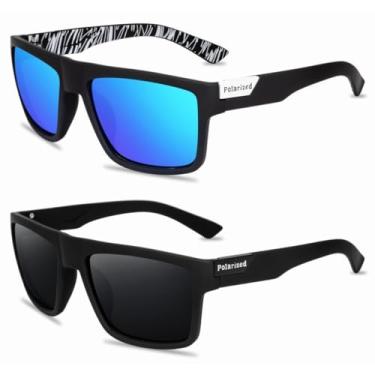 Imagem de KIT 2 Óculos de Sol Masculino Quadrado Polarizado Preto e Azul UV400