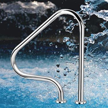 Imagem de AkosOL Kit de trilho de mão de segurança para piscinas no solo, fácil de montar, corrimão de 80 cm, corrimão de escada de piscina, trilho de aço inoxidável