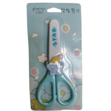 Imagem de Tesoura Escolar Azul com Capa, Papelaria Fofa, Design Infantil com Unicórnio