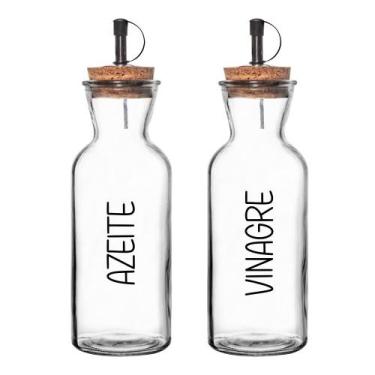 Imagem de Galheteiro Vidro e Cortiça (2 Peças - 500 ml) Azeite e Vinagre - Lyor,