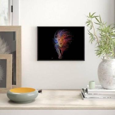 Imagem de Quadro Desenho Leão Andando 33X24 Com Vidro - Madeira Preta