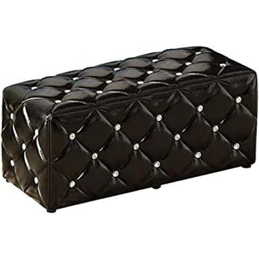 Imagem de Luxuoso descanso para os pés otomano de couro preto com botões de cristal, banquinho cubo moderno para sofá, grande 35 x 35 x 35 cm (14 x 14 x 14 pol) - conforto e suporte elegantes