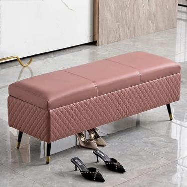 Imagem de Banco de armazenamento estofado moderno para entrada, banco otomano retangular de couro sintético, descanso de pés para sala de estar doméstico, banco de fim da cama (tamanho: 100 x 40 x 45 cm (39 x