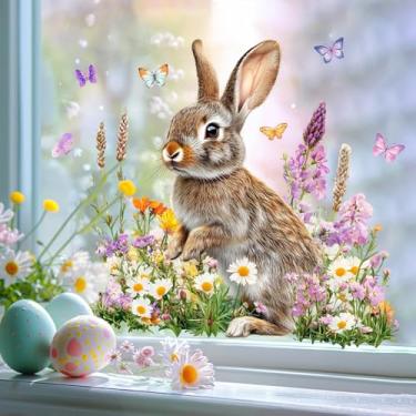Imagem de Adesivos de janela de Páscoa adesivos de janela de coelho fofo com design de borboleta colorida reutilizáveis adesivos de janela estática para casa vidro escola festa feriado escritório portas