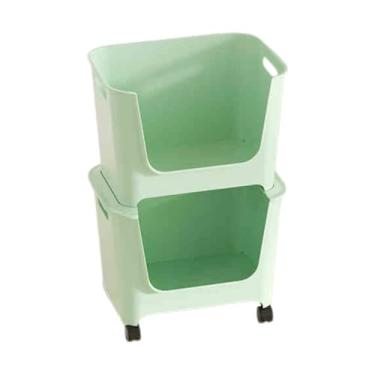 Imagem de Rack de armazenamento de carrinho verde de 3 camadas com rodízios - Cesta prática de armazenamento com rodinhas para cozinha, banheiro, sala de estar, escritório e varanda - Montagem fácil e design
