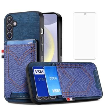 Imagem de Asuwish Capa de celular para Samsung Galaxy S24 Plus S24+ capa magnética para celular com protetor de tela e couro PU jeans com compartimento para cartão de crédito acessórios S24Plus 24S + S 24 24+