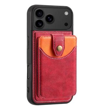 Imagem de Capa de couro magnética para iPhone 17/17 Air/17 Pro/17 Pro Max, capa fina destacável com porta-cartões, design elegante para homens e mulheres (vermelho, 17 Air)