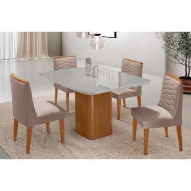 Imagem de Sala Jantar Mesa Maldivas Tampo c/ Vidro Curvo 90cm+4 Cadeiras Maldiva