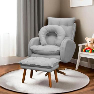 Imagem de Poltrona Amamentação Base Giratória Balanço e Puff Veludo - SOFA STORE