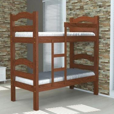 Imagem de Beliche Solteiro Robusta Madeira Maciça C/Escada Amêndoa