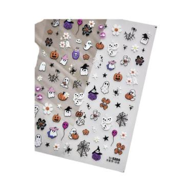 Imagem de Adesivo De Unha 5D Floral Preto E Branco Com Pétalas Douradas Transpar