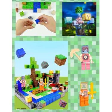 Imagem de Blocos Magnéticos Infantil Montar Minecraft 74 Cubos Boneco - Top Kids