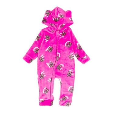 Imagem de Macacão Pelúcia Fleece Bebe Infantil Zíper Quentinho P/ Frio - Ursa AB