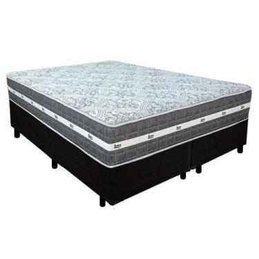 Imagem de Cama Box Casal Bipartido Suede + Colchão Black Graphite Molas Ensacada