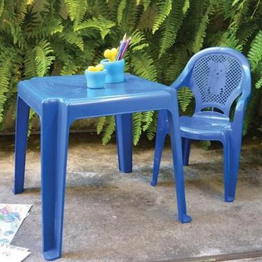Imagem de Kit 1 Mesa e 1 Cadeira Infantil Azul Perfeita Para Crianças Brincar, E