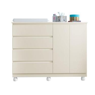 Imagem de Cômoda Infantil Branca para Quarto de Bebê com 2 Portas e Gavetas Espa
