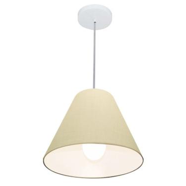 Imagem de Lustre Pendente Md-4028 com Cúpula em Tecido Cone Pequeno Algodão Crú Bivolt Branco Viv...