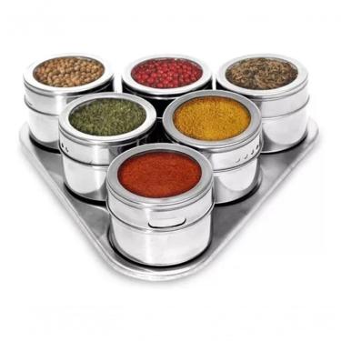 Imagem de Porta Condimento Tempero 6 Pts Inox Imã Geladeira Aq Home para Organizar Temperos em Aço Inoxidável
