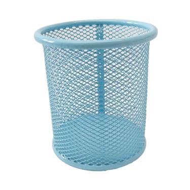 Imagem de Porta Caneta Azul Metal Candy Color em Aço Resistente para Organização de Escritório co...