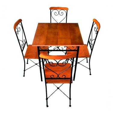 Imagem de Mesa Sala de Jantar Completa 4 Lugares Grande 90x90 em Ferro Rustic com Cadeiras Estrutura Resistente