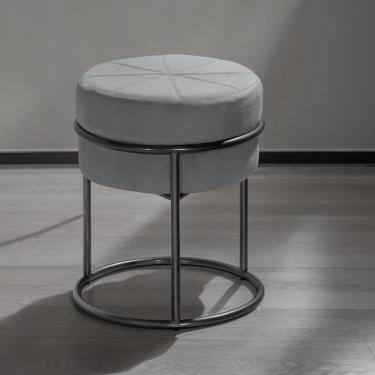 Imagem de Puff Banqueta Riad Redondo com Assento em Espuma Revestimento em Veludo Cinza para Salas e Recepção