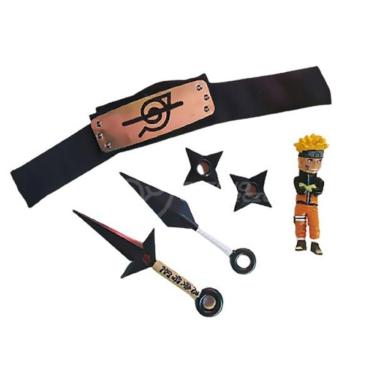 Imagem de Kit Boneco Action Figure Uzumaki Naruto Shippuden com Bandana, 2 Kunai e 2 Shuriken Laranja Tiktoys