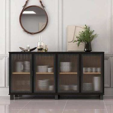 Imagem de Aparador Buffet 4 Portas de Vidro R-638 Preto/ Riviera Preto/Riviera