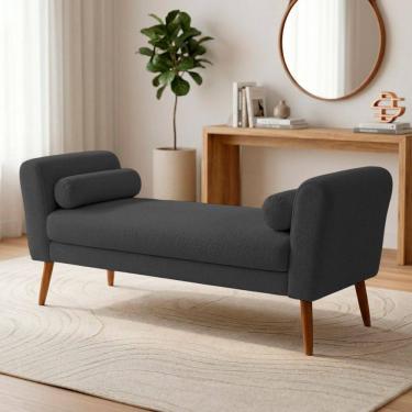 Imagem de Puff Recamier Estofado para Quarto Itália 160cm com Pés Palito Bouclê Cinza Escuro - De...