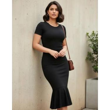 Imagem de Vestido Midi Babado Liso Moda Evangélica Feminina - Miss Flower, Preto