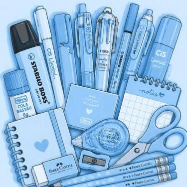 Imagem de Kit 15 itens de Papelaria - Monocromático Sortidos - - Nuvem Rosa, Azu