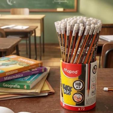 Imagem de Lapis Preto Triangular Com Borracha Modelo Black Peps Hb2 Maped, 72
