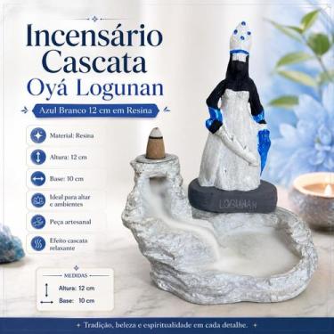Imagem de Incensário Cascata Oyá Logunan Azul Branco 12 cm Resina - Lua Mistica