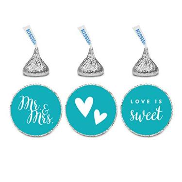 Imagem de Andaz Press Trio de etiquetas de gotas de chocolate, se encaixa em beijos, casamento Mr. & Mrs, Aqua, pacote com 216, para chá de panela, brindes de festa de noivado, presentes, papelaria, envelopes, decoração, decorações
