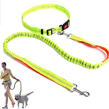 Imagem de Yajun Coleira de cachorro com mãos livres, para corrida, treinamento, corrida com cães, cinto reflexivo retrátil para caminhada, correia elástica, verde