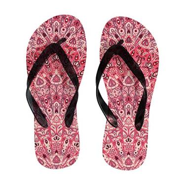 Imagem de Chinelo feminino rosa mandala fina sandália de praia leve de verão para mulheres e homens chinelos de viagem, Multicor, 6-7 Narrow Women/5-6 Narrow Men