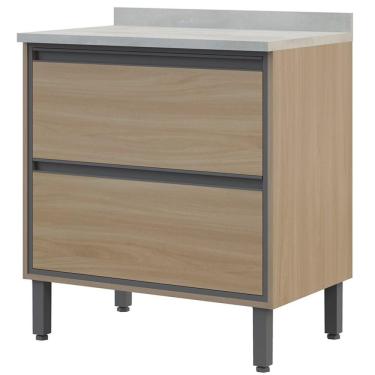 Imagem de Balcão de Cozinha Com Tampo Organizador Multiuso 1 Porta Basculante 1 Gaveta Canela Marrom Salina