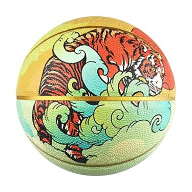 Imagem de Tamanho 7 Basquete, padrão de tigre, design personalizado de estilo chinês, resistência ao desgaste de couro macio PU, boa aderência, presente de aniversário, uso interno e externo.