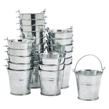 Imagem de Juvale Mini baldes de metal - 5 x 5 cm, prata, pacote com 24 - mini baldes de lata e latas de metal com alças para lembrancinhas de festa, artesanato e decoração galvanizada