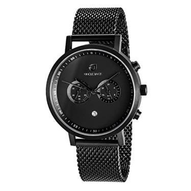 Imagem de Uncle Jack Relógios de cronógrafo para homens e mulheres | Caixa de aço preto de 42 mm com pulseira de malha | Movimento clássico do relógio Chrono | Resistente à água, recurso de data, Ônix, 38mm, pulseira