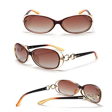 Imagem de Óculos de sol polarizados ovais grandes retrô para mulheres, óculos de sol UV400 óculos de sol para dirigir proteção de bicicleta (moldura marrom)