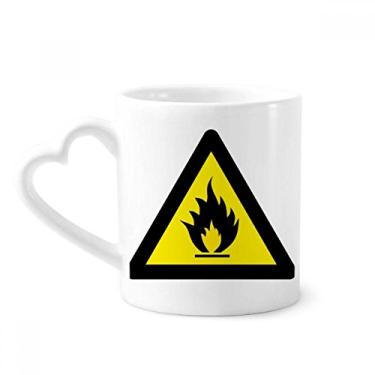 Imagem de Símbolo de aviso amarelo preto fogo triângulo caneca café cerâmica copo coração vidro